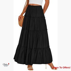 Viscose Polyamide Maxi Skirt with Elastic Waist and Pockets